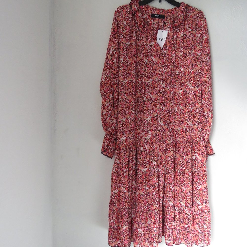 Anthropologie Women Midi Dress Medium Floral Poppy Boho Prairie Ruffle V-Neck